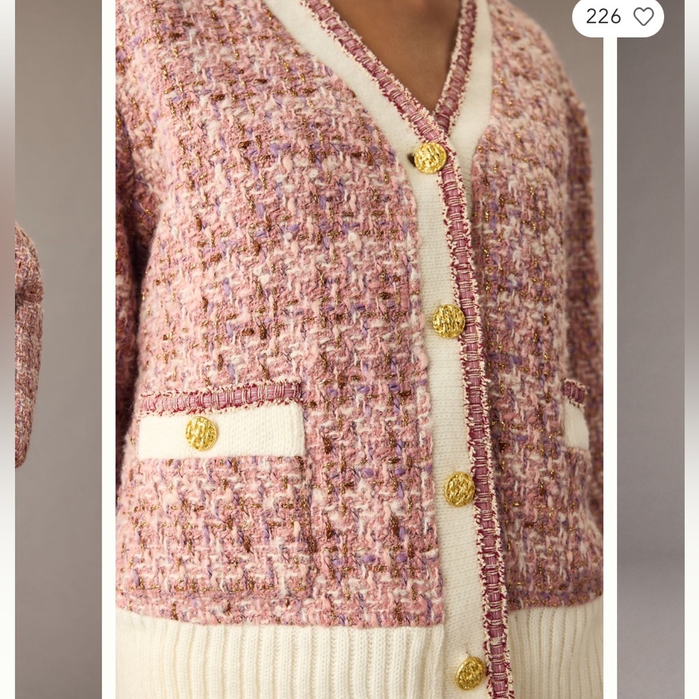 LIKE NEW Anthropologie Maeve tweed lurex coatigan size large - Picture 2 of 7